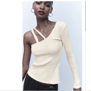 NWT ZARA ASYMMETRICAL RIBBED SHIRT ECRU